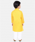 Stand Collar Cotton Kurta pajama-Yellow