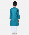 Printed Attached Jacket Cotton Kurta Pajama for Boys-Blue