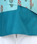 Printed Attached Jacket Cotton Kurta Pajama For Boys- Blue