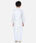 Foil Print Full Sleeve Cotton Kurta Pajama-White