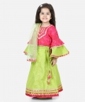 Printed Cotton Frill Sleeves Top With Lehenga