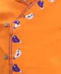Embroidery Front Open Cotton Kurta with Dhoti -Orange