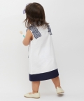 White And Blue Striped Dress With Bloomer