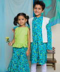 Nilmohar Sharara Set, Blue & Green
