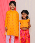 Palash Lehenga Set With Embroidered Dupatta, Pink & Yellow