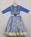 Blue Embroidered Blouse With Brocade Ghagra