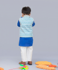 Blue Kurta With Flower Print Nehru Jacket Set