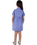 Blue Shirt Dress with Dog Motif