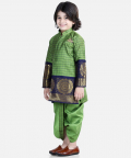 Full Sleeve Silk Border Dhoti Kurta for Boys-Green