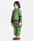 Full Sleeve Silk Border Sherwani Dhoti Sets For Boys- Green