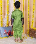 Boy Kids Wear Full Sleeve Silk Border Dhoti Kurta- Green