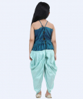 Hand Embroidered Grecian Neck Top Dhoti for Girls-Blue