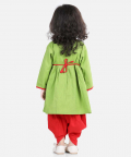 Cotton Embroidery Top Dhoti for Girls-Green