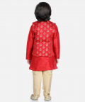 3 Piece Jacquard Jacket Silk Kurta Pajama for Boys-Red