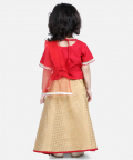 Front Open Cotton Top with Jacquard Lehenga for Girls-Red