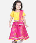 Front Open Cotton Top with Jacquard Lehenga for Girls-Yellow