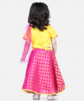 Front Open Cotton Top with Jacquard Lehenga for Girls-Yellow