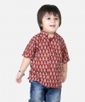 Printed Half Sleeve Pure Cotton Shirt For Boys- Red