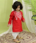 Embroidered Bangali Style Kurta With Dhoti For Boys- Red