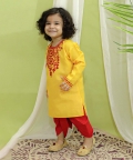 Embroidered Bangali Style Kurta With Dhoti For Boys- Yellow