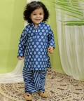 Infant Full Sleeve Pure Dhoti Kurta For Baby Boys- Indigo