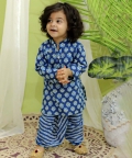 Infant Full Sleeve Pure Dhoti Kurta For Baby Boys- Indigo