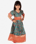 Kalamkari Print Party Dress Gown For Girls- Green