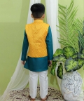Festive Wear Jacquard Jacket With Cotton Kurta Pajama Yellow