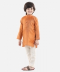 Boys Ethnic Full Sleeve Jacquard Kurta Pajama- Orange