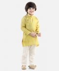 Boys Ethnic Full Sleeve Jacquard Kurta Pajama- Yellow