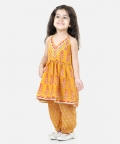 Halter Neck Pure Cotton Kurti With Harem For Girls- Yellow