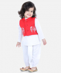 Front Open Embroidered Kurta Dhoti for Boys-Red