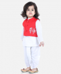 Front Open Embroidered Kurta Dhoti for Boys-Red