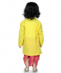 Front Open Cotton Full Sleeve Kurta with Dhoti-Yellow