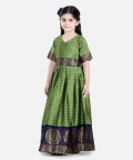 Girls Silk South Indian Party Long Dress - Green