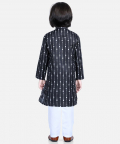 Printed Full Sleeve Cotton Kurta Pajama for Boys-Black