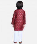 Printed Full Sleeve Cotton Kurta Pajama for Boys-Maroon
