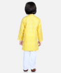 Printed Full Sleeve Cotton Kurta Pajama for Boys-Yellow