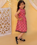 Kids Wear Pure Cotton Printed Causal Frock- Pink