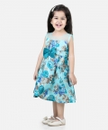 Round Neck Floral Print Party Frock And Dresses Blue