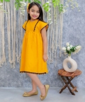 Kids Wear Pure Cotton Panelled Summer Frock - Orange