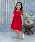 Kids Wear Pure Cotton Panelled Summer Frock -Red