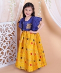 Kids Wear Ruffle Sleeve Jacquard Party Gown- Yellow