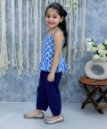 Kids Wear Pure Cotton Printed Top with Harem Pants- Blue