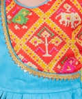 Kids Wear Patan Patola Patch Top with Printed Dhoti- Blue