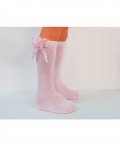 Girls Pink Knee Length Sock With Pom Pom And Ribbon