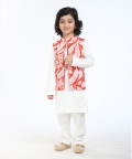 White Kurta Pyjama Floral Nehru Jacket Set 