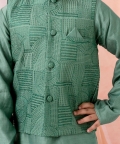 Cotton Silk Kurta With Thread Work Jacket
