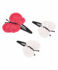 This And That By Vedika Handcrochet Circular Butterfly Snap Clips Set Of 3-Fresh Pink