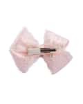 Large lace and satin bow clip with button 